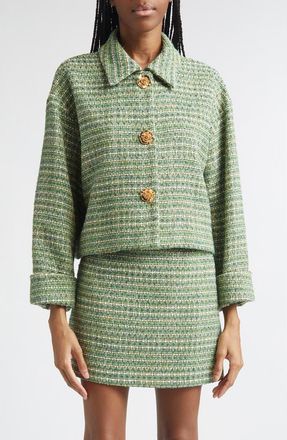 Carolina Herrera Metallic Tweed Crop Jacket in Green Multi at Nordstrom, Size 6