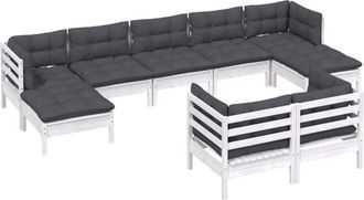 vidaXL Muebles De Jard&iacute;n 9 Pzas Y Cojines Blanco Madera Maciza De Pino Vidaxl