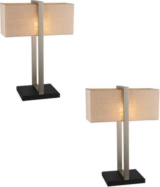 Loops 2 PACK Satin Nickel Framed Table Lamp Light & Linen Shade - Matt Black Base