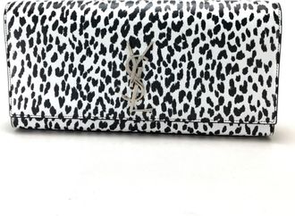 Saint Laurent Black White Leather Clutch Bag (Pre-Owned)