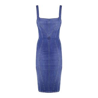 Elisabetta Franchi Denim Jurk met Vierkante Hals - Dames - Jurken - Blauw - Maat: S Denim