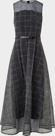Akris Square Embroidered Tulle Sleeveless Midi Dress
