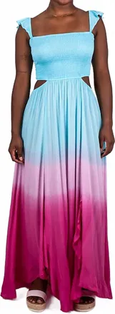 Tiare Hawaii Ombre Smocked Amber Maxi Dress In Turquoise /violet