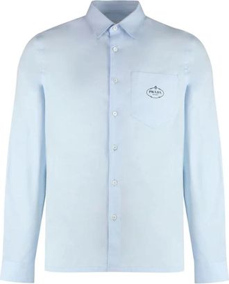 Prada Oxford Katoenen Overhemd - Heren - Casual Overhemden - Blauw - M - Katoen - Overhemden