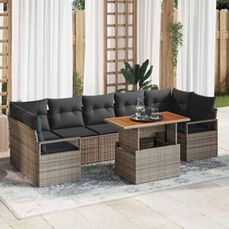 vidaXL Conjunto De Sof&aacute; De Jard&iacute;n 8 Pcs Gris Polirat&aacute;n Vidaxl