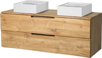 Vente-Unique Mueble de ba&ntilde;o suspendido de teca clara con doble lavabo - 2 cajones - 115 cm - BIMBING