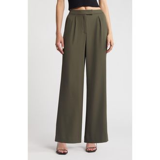 Open Edit Pleated Wide Leg Pants in Green City at Nordstrom Rack, Size 8