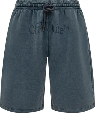Off-white Logo Printed Drawstring Shorts - Heren - Korte Broeken - Blauw - M - Katoen - Korte Broeken