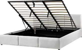 Beliani Cama Con Almacenaje De Terciopelo Gris Claro 180 X 200 Cm Acolchado Almacenaje Bousse