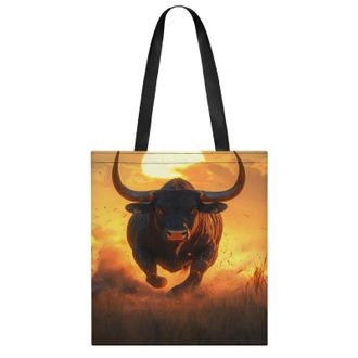 Generic Angry Running Bull Sunset Womens Tote Casual Shopping Bag Lightweight Shoulder Bags Hobos Handbag for Work Travel Daily 35x40cm