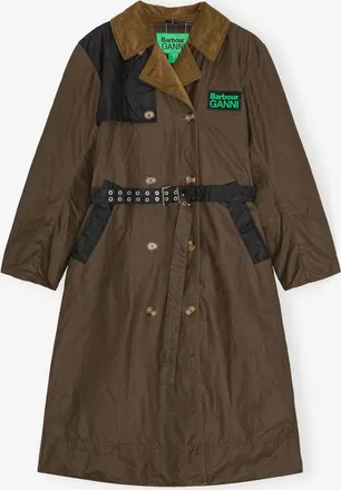 Ganni x Barbour Waxed Trench Coat Size 2 - Brown