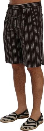 Dolce & Gabbana Mens Bordeaux White Striped Hemp Casual Shorts Cotton