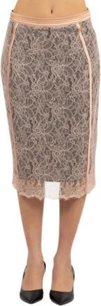 Elisabetta Franchi Rok met bloemenkant en satijnen bies - Dames - Midirokken - Veelkleurig - XL - Satijn - Rokken
