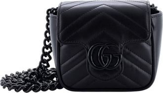 Gucci Black Matelasse Leather Gg Marmont Flap Belt Bag Mini (Authentic Pre- Loved)