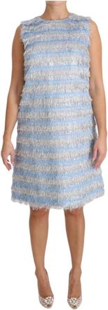 Dolce & Gabbana Elegante franjekleed voor speciale gelegenheden - Dames - Feestkleedjes - Blauw - L - Polyester - Kleedjes
