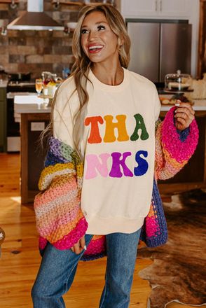 Azura Exchange Abrikoos Bedankt Chenille Geborduurde Drop Shoulder Graphic Sweatshirt