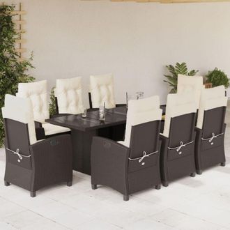 vidaXL Set Comedor Para Jard&iacute;n 9 Pzas Y Cojines Rat&aacute;n Sint&eacute;tico Marr&oacute;n Vidaxl