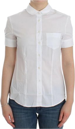 John Galliano Shortsleeve Blouse Shirt - Dames - Overhemden - Wit - S - Katoen - Overhemden