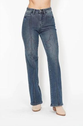 Judy Blue High Waist Western Seam Straight Jeans In Dark Denim Wash