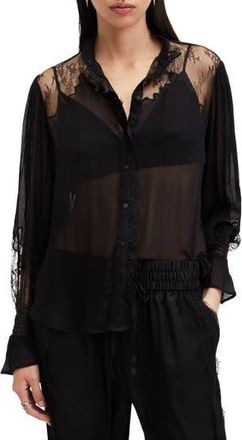 AllSaints Rory Lace Shirt in Black at Nordstrom Rack, Size 4 Us / 8 Uk