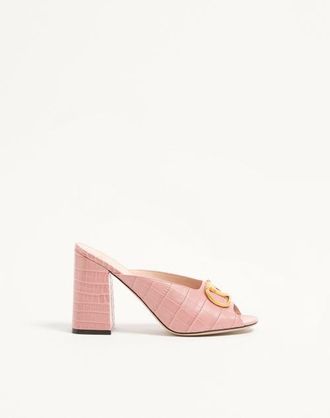 Valentino Garavani VLogo Signature Slide Sandal In Printed Calfskin 95MM Woman PINK 36.5