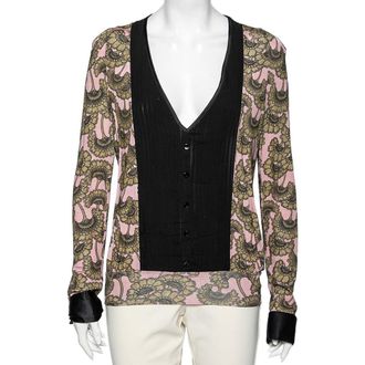 Just Cavalli Pink & Gold Printed Jersey Pintuck Detailed Top