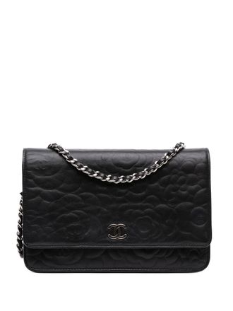 Chanel 2012-2013 Camellia Embossed Lambskin Wallet On Chain crossbody bag - Black