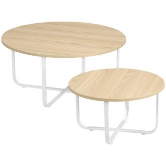 HOMCOM Mesitas de caf&eacute; 65x65x32 cm madera natural y blanco