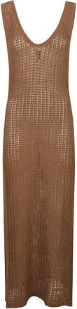 Hinnominate Maxi-jurk met V-hals - Dames - Maxi kleedjes - Bruin - S - Katoen - Kleedjes