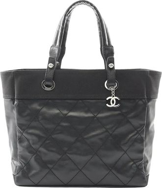 Chanel Borsa tote Paris Biarritz media in tela cerata trapuntata 2012 - Nero