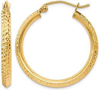 Diamond2Deal 14k Gold Diamond-cut 2.5x25mm Round Hoop Earrings