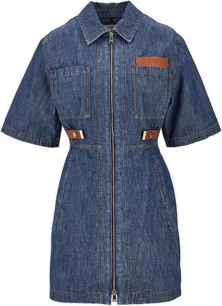 Fendi Chambray mini dress with leather details Woman 40