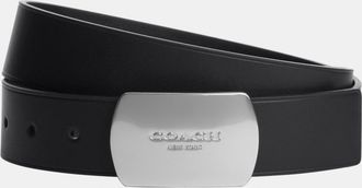 Coach Mens Plaque Belt 38 Mm - Black Leather - Size 38 inches