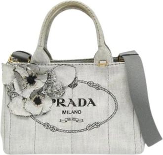 Prada Pre-owned Flower corsage Handbag - Dames - Vintage Handtas - Wit - ONE Size - Denim - Vintage