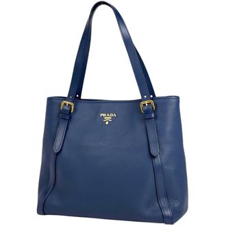 Prada Blue Leather Tote Bag (Pre-Owned)