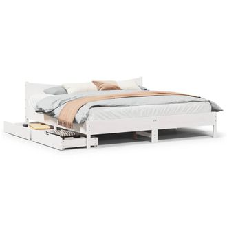 Berkfield Home Bed Frame with Drawers White 180x200 cm Super King Solid Wood Pine