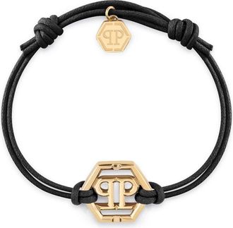 Philipp Plein Friendship Hexagon-PP bracelet - unisex - Recycled Stainless Steel/Cotton - One Size - Gold