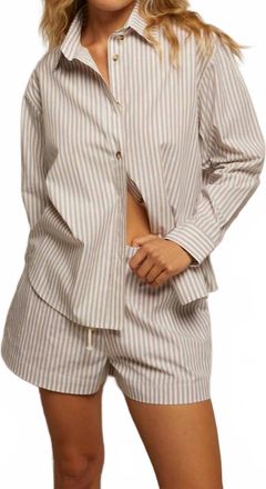 perfectwhitetee Poplin Stripe Short In Khaki Stripe