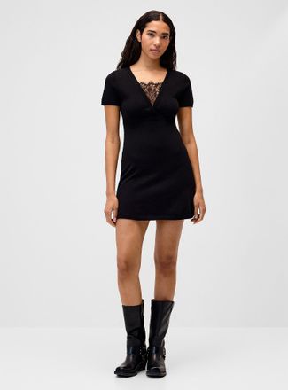 Twik Womens Lace V-neck knit dress
