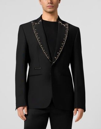 Philipp Plein Blazer Lord Fit Lapel Studs Men in Black at Nordstrom, Size 54