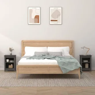 vidaXL Vidaxl - Mesitas De Noche 2 Uds Madera Maciza De Pino Gris 40x35x55 Cm