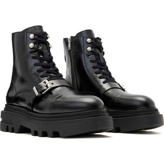 AllSaints Astrid Combat Boot in Black Shine at Nordstrom, Size 7Us