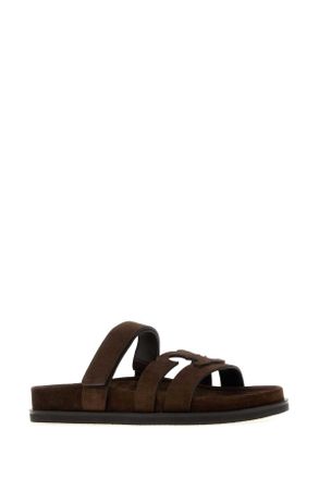 Tory Burch Womens Chocolate Suede Ines Slippers Brown Flat Shoes