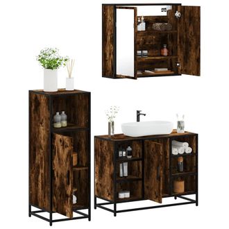Berkfield Home 3 Piece Bathroom Furniture Set Smoked Oak Engineered Wood in Brown