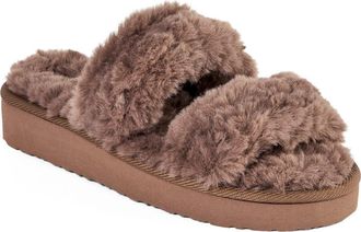 Minnetonka Teddy Faux Fur Two Band Slipper in Chocolate at Nordstrom, Size 10