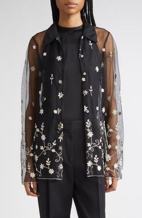 Toteme Floral Embroidered Tulle Shirt in Black/white at Nordstrom, Size 42