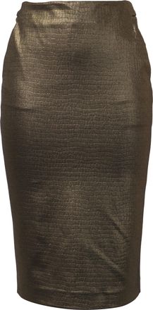 Max Mara Textured Midi Pencil Skirt in Metallic Gold Polyamide