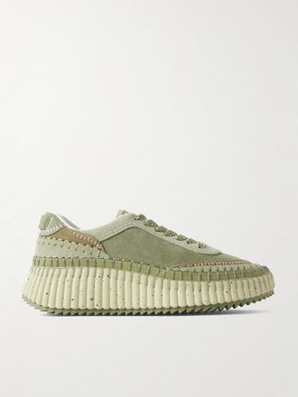 Chloé Sneakers In Camoscio Con Ricami Nama - Verde