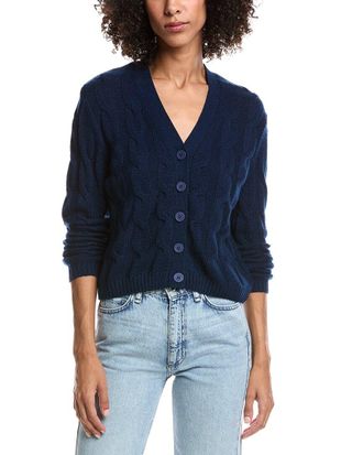 Fort&eacute; Cashmere Wool & Cashmere-Blend Cable V-Neck Cardigan