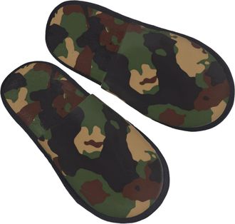 Generic Home Slipper Green Brown Black Camoflauge Warm Slipper Unisex House Shoes Non-Slip Scuff Slippers For Travel Winter Bedroom M